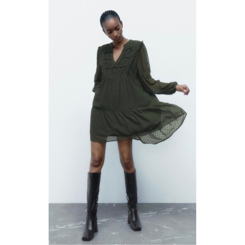 ZARA DOTTED MESH DRESS WITH LACE TRIM